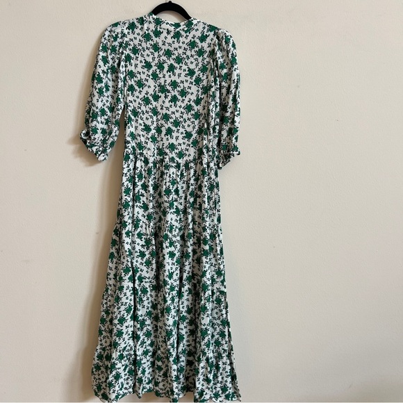 ZARA OYSTER WHITE GREEN FLORAL PRINT DRESS MAXI - Picture 8 of 8